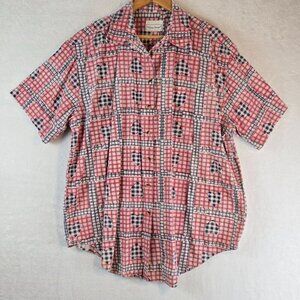 Womens Vintage Button Up Shirt Fitting Image XXL Cotton Hearts Country Cottage